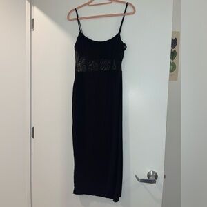 Lightweight black dress with sheer midriff